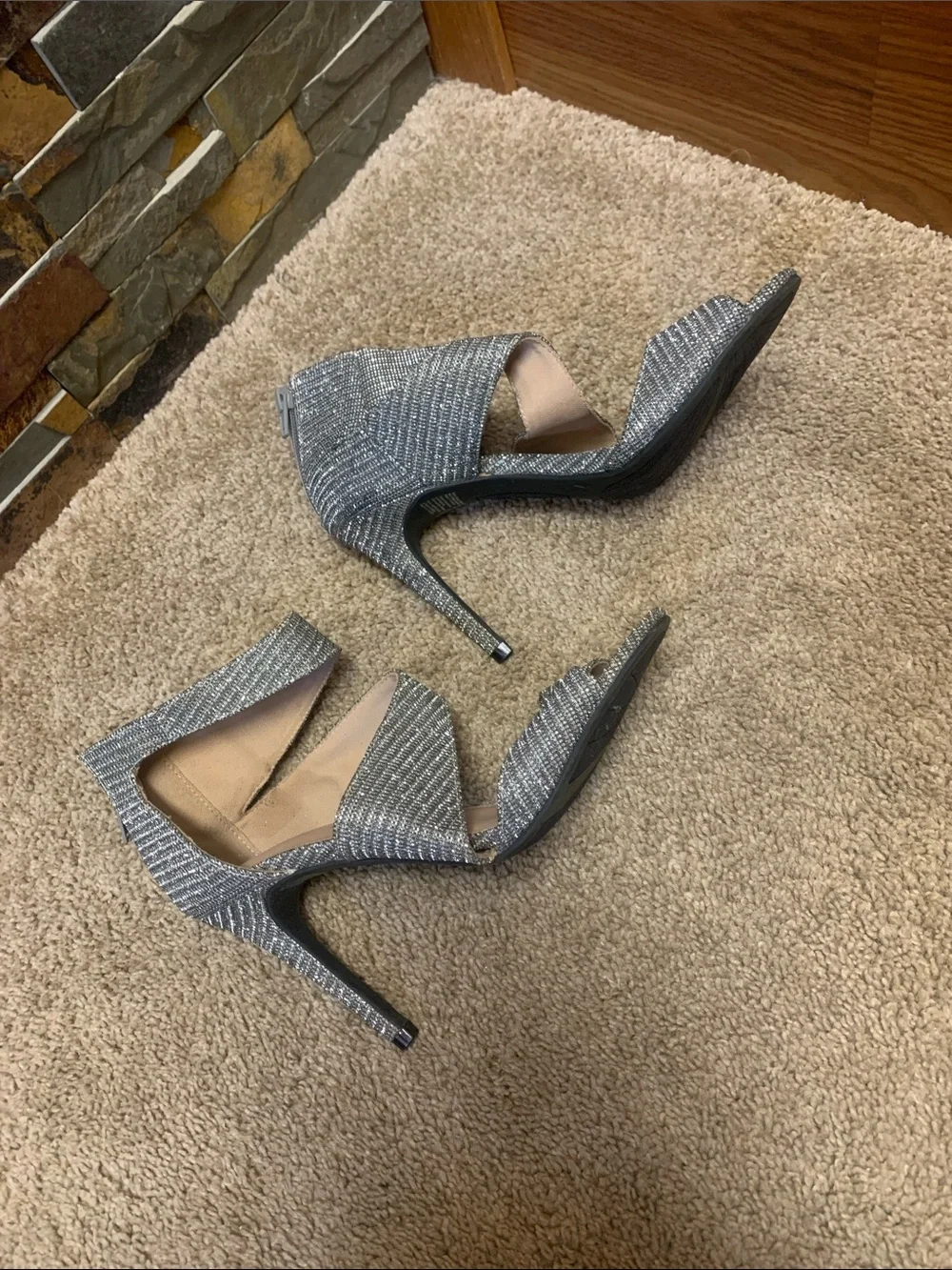 Christian Siriano Silver Sparkle Wrap Strappy Stiletto Sandals